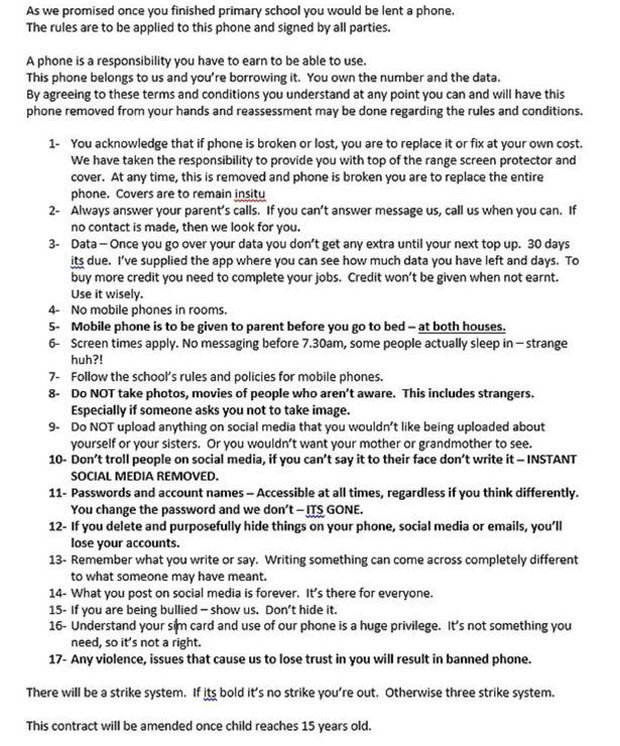 Australian Mum's 17 Strict Rules Contract For Son Before Giving Him A ...