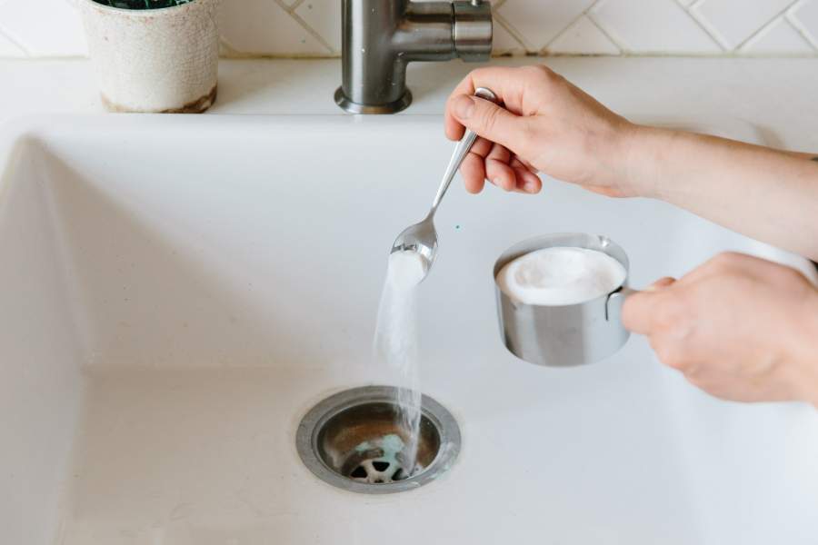 Salt and boiling water to clean drain