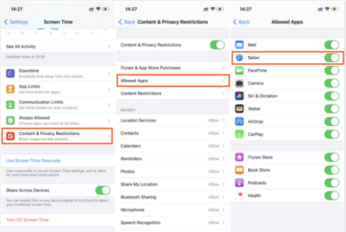 Disable Restrictions on Safari