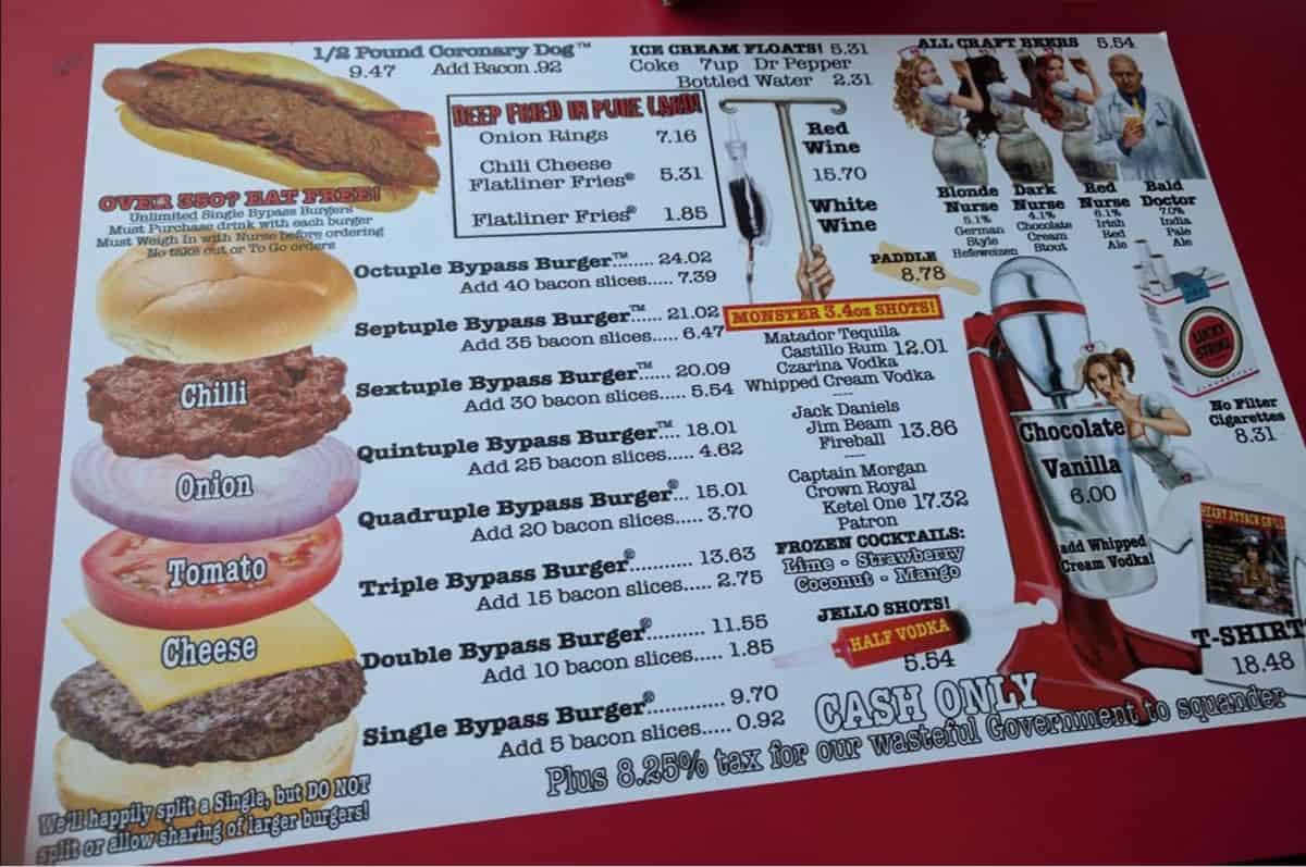 heart attack grill Menu