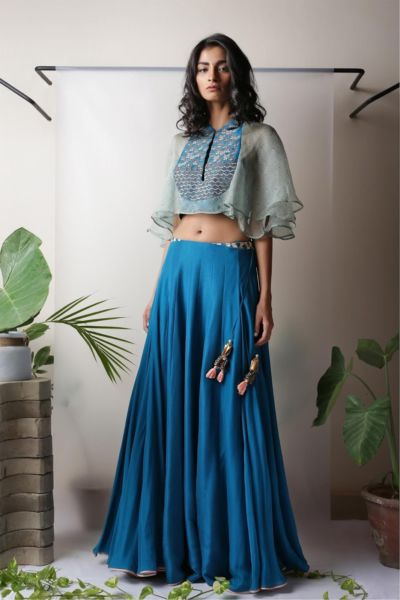 Crop Top and blue Skirt