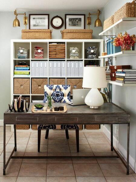 Home office with a location for storing items